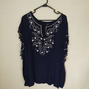 St. John's Bay Navy Embroidered Blouse